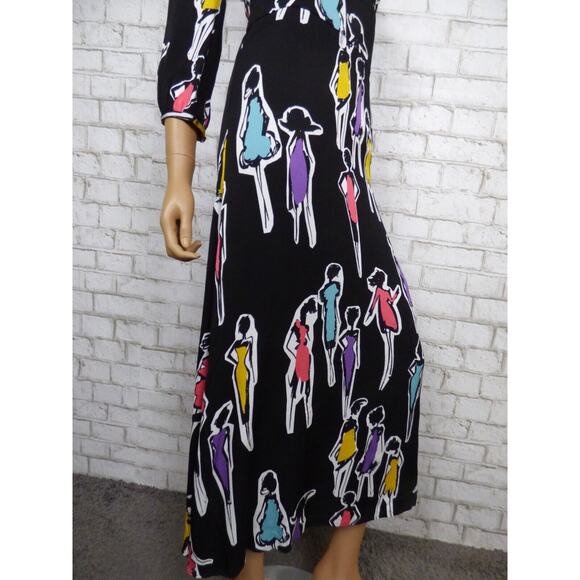 $725 Boutique Moschino Black Multi Print Crepe Midi Vneck Dress 38 US 4 NWT - Picture 7 of 16
